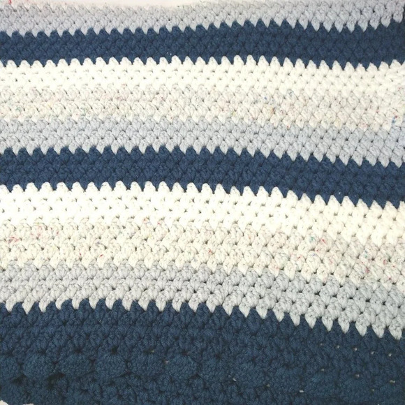 Knitted Afghan Throw Blanket Teal Blue-Green Grey White Handmade 46 in x 38 in - Picture 2 of 4